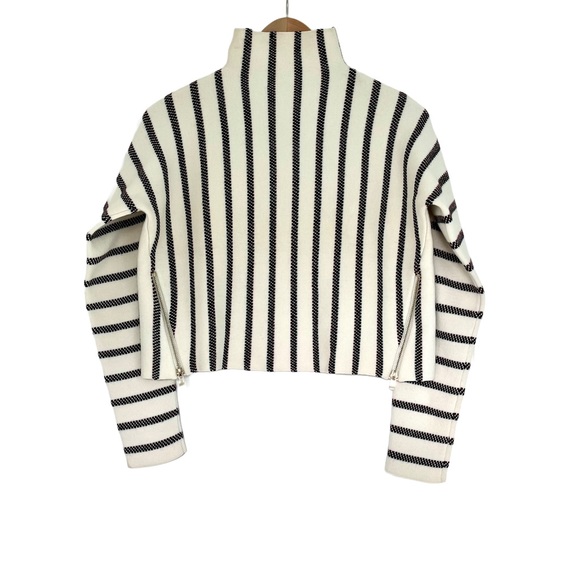 Maje Matina Jacquard Wool Blend Knit Boxy Striped Turtleneck in Ecru Size Small - Picture 3 of 14